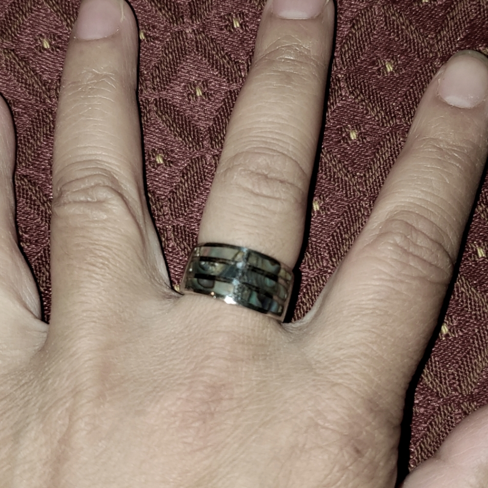 Solid Sterling Silver And Abalone Ring Sz 7.5